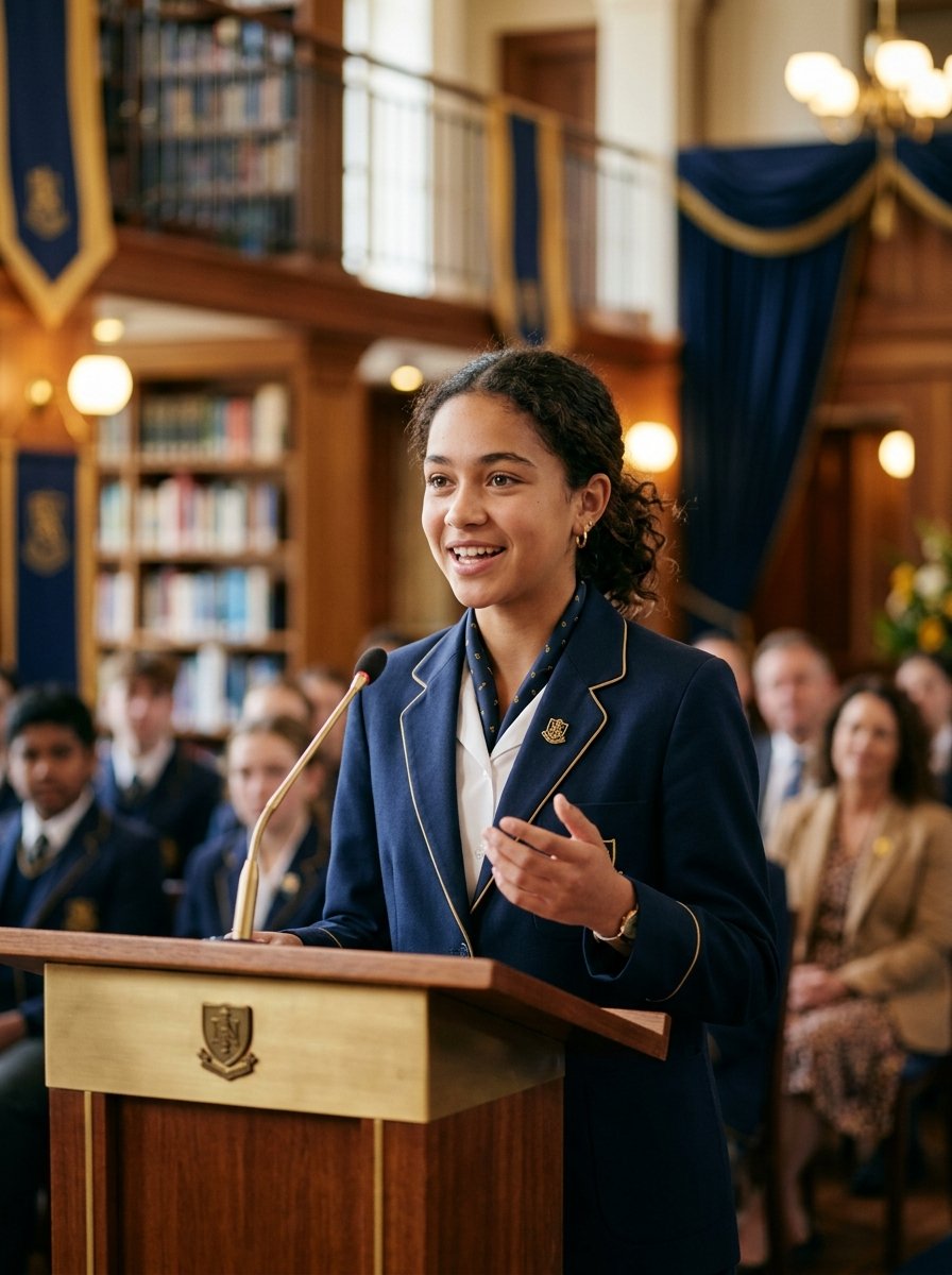 Confident young student speaking