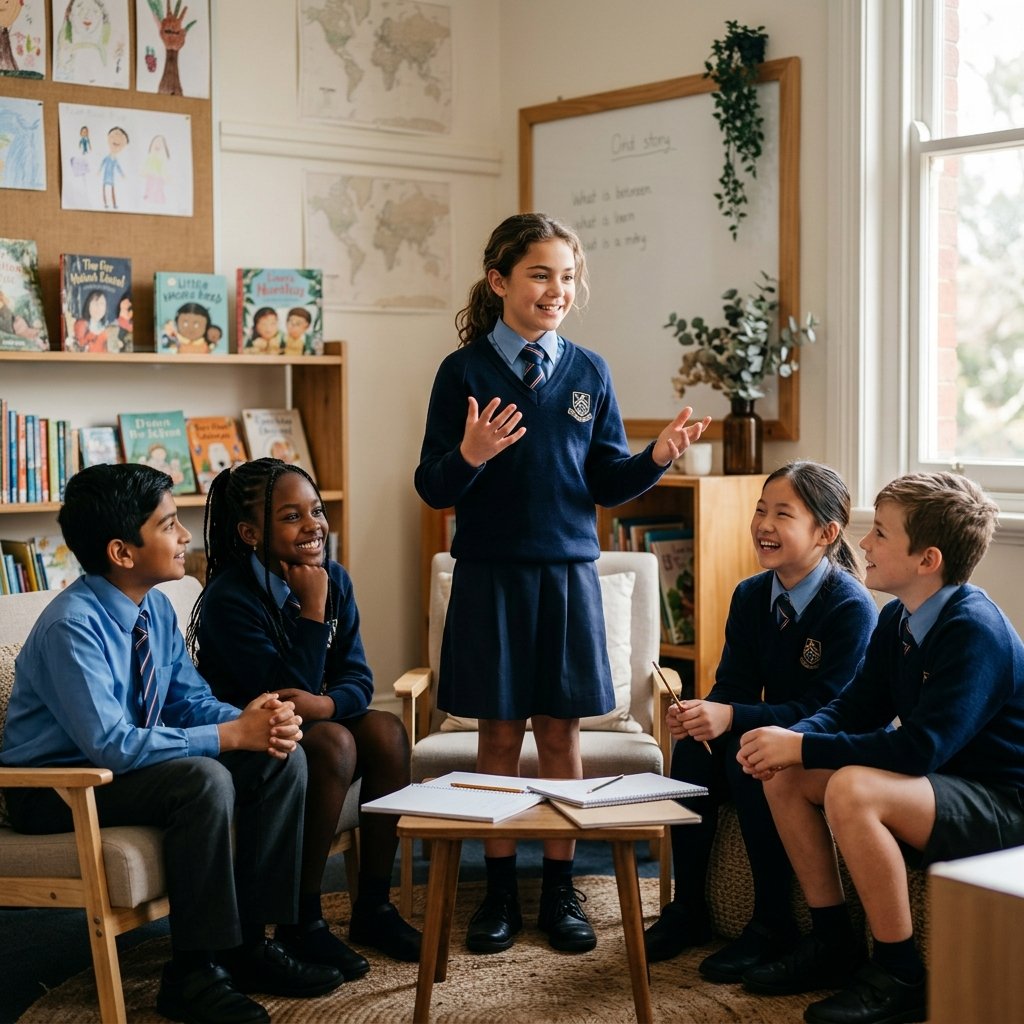 Student telling story